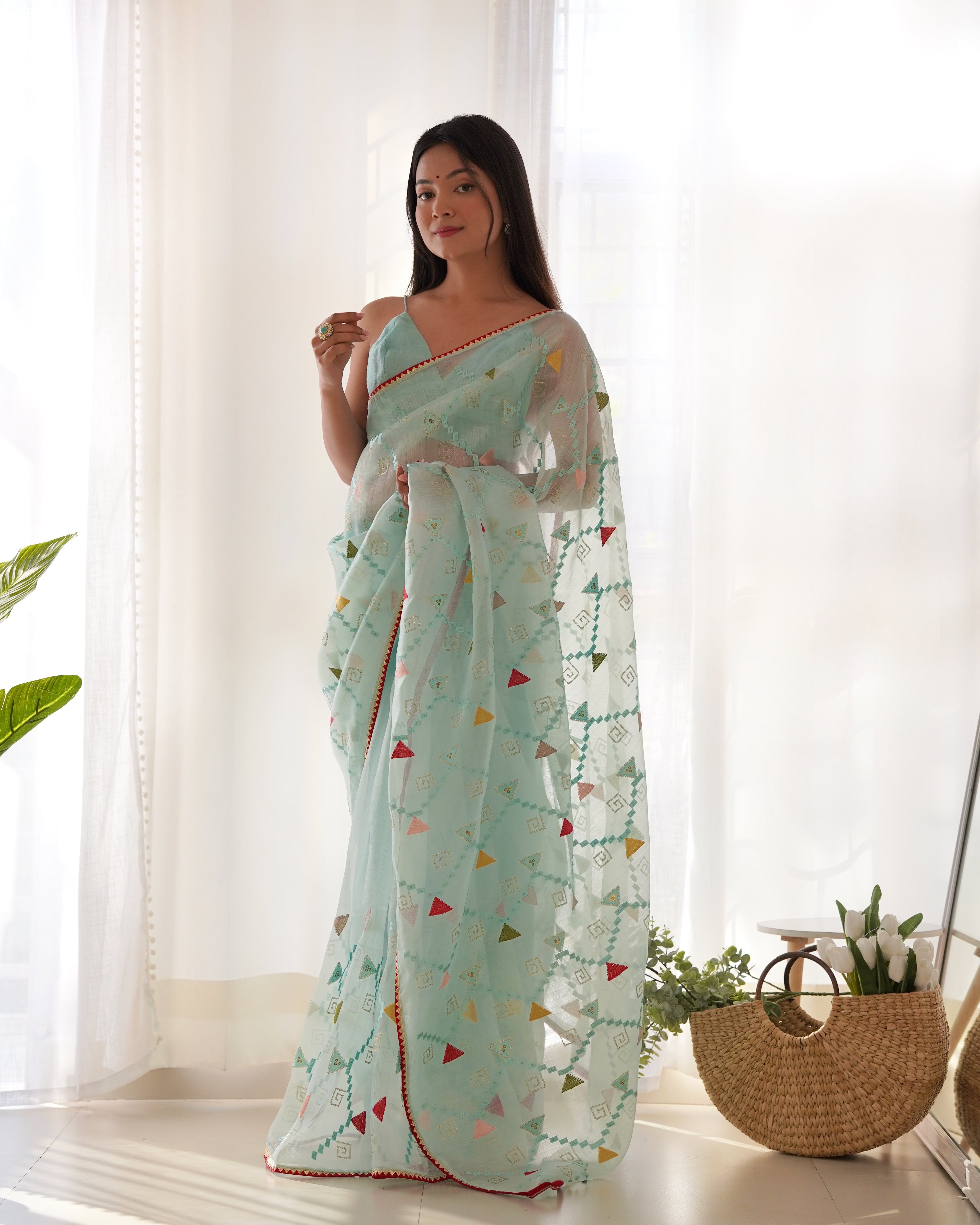 Designer Saree With Thread And Sequence Embroidery work