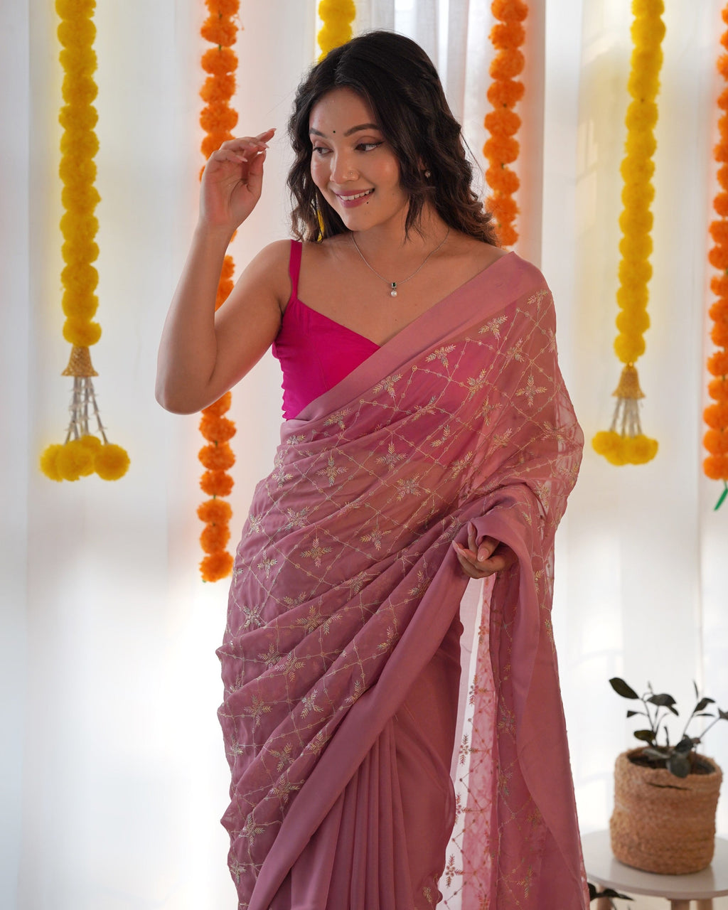 Party Wear Designer Saree With Thread And Sequence Work