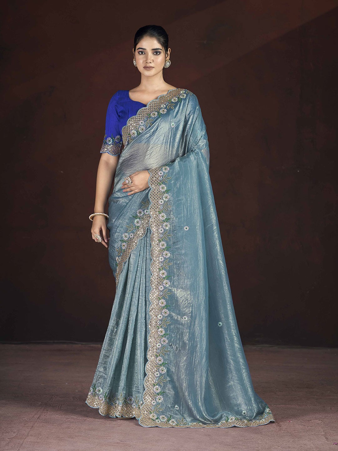 Beautiful Saree With Beautiful Floral Embroidered Work of Multi Thread