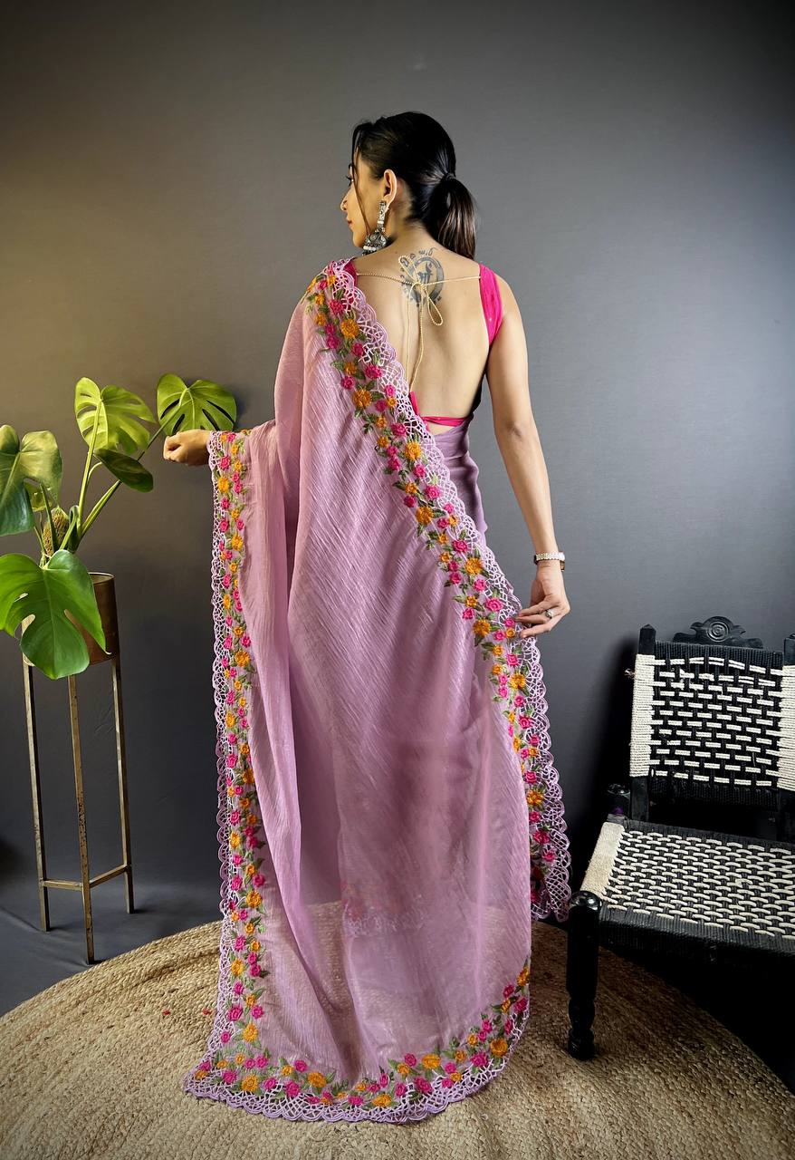 Beautiful Designer Saree Thread & Multi Color Embroidery Work