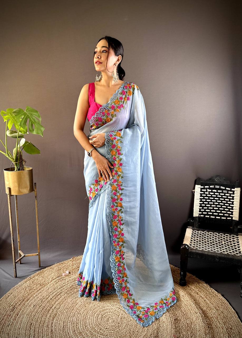 Beautiful Designer Saree Thread & Multi Color Embroidery Work