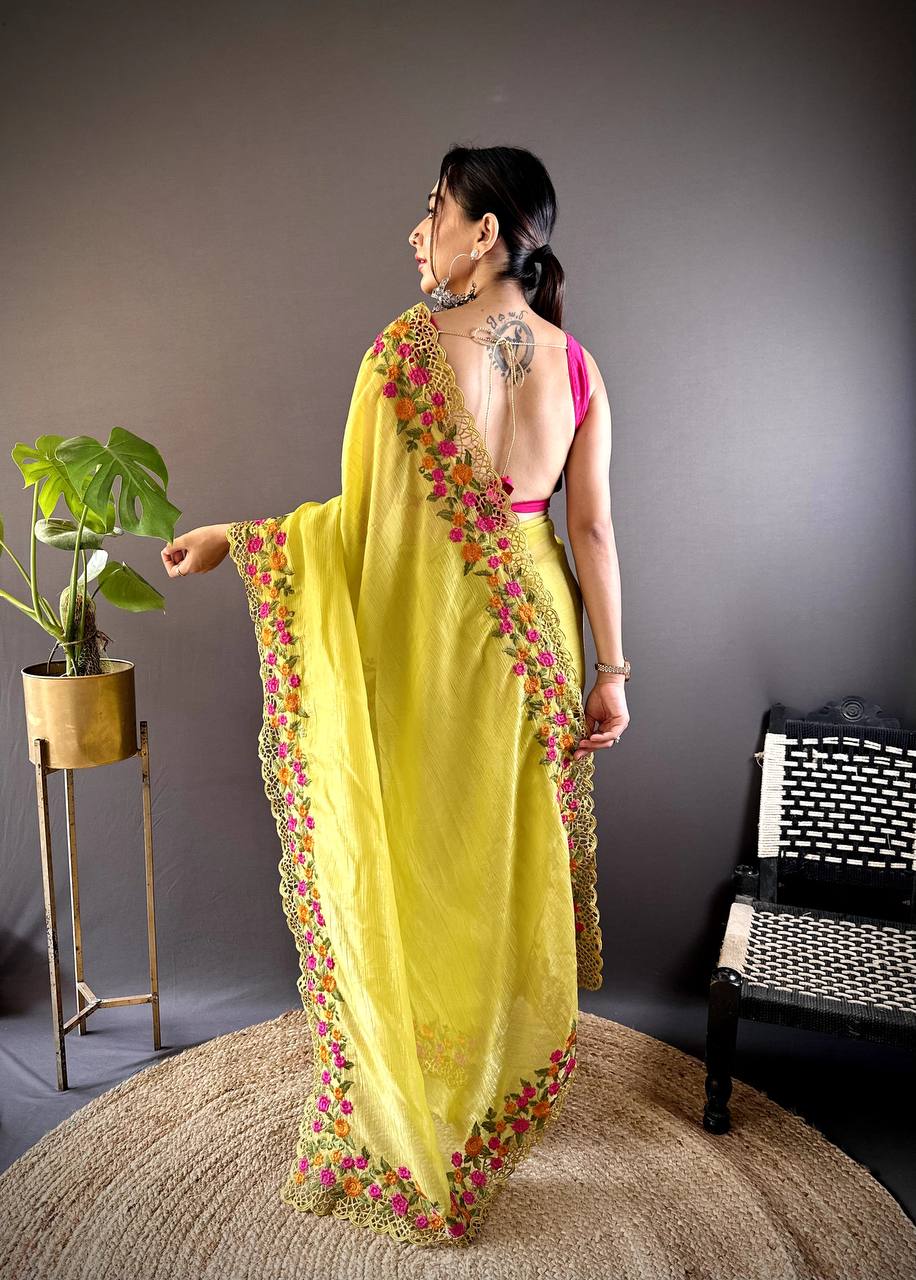 Beautiful Designer Saree Thread & Multi Color Embroidery Work
