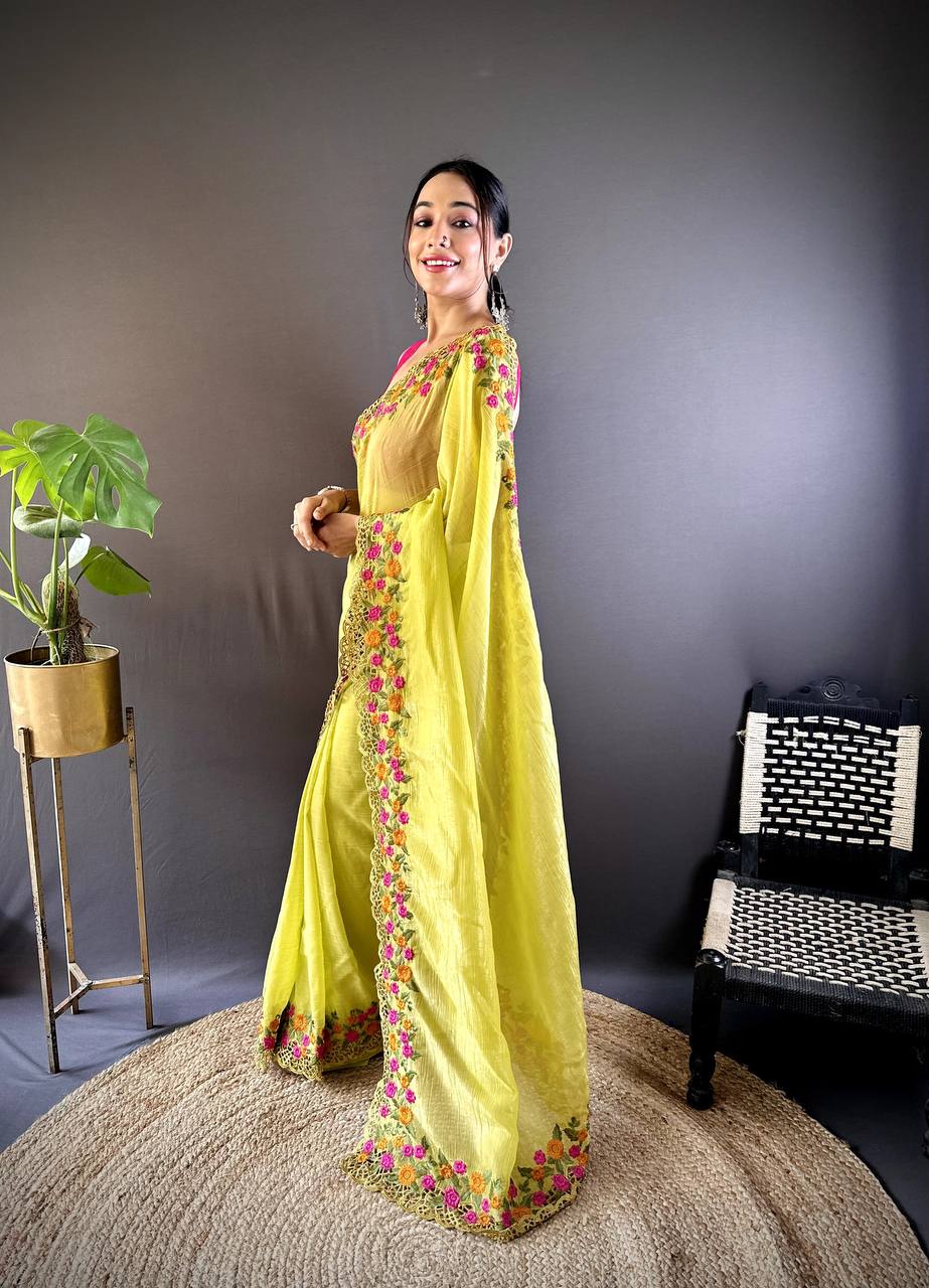 Beautiful Designer Saree Thread & Multi Color Embroidery Work