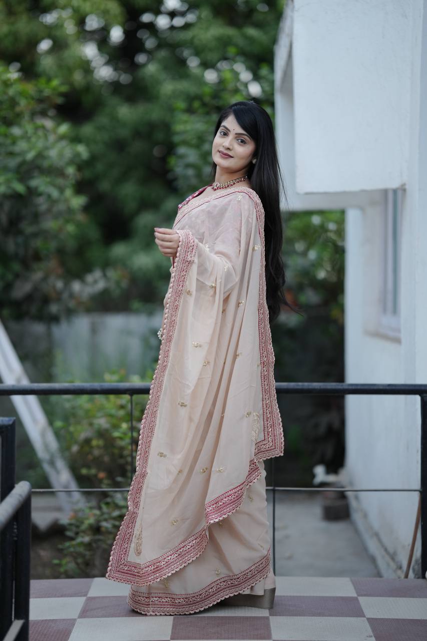 Designer Saree With Beautiful Zari Thread & Sequence Work