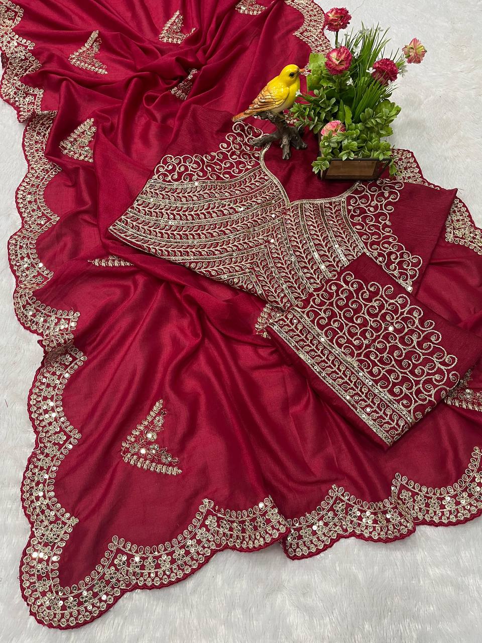 Party Wear Designer Saree With Sequins And Zari Dori Embroidery work