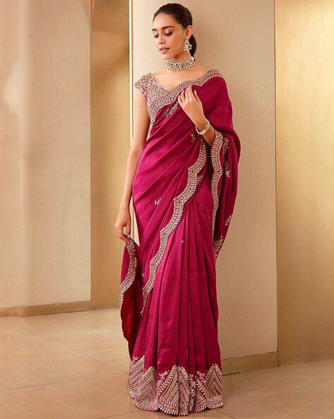 Party Wear Designer Saree With Sequins And Zari Dori Embroidery work