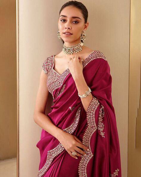 Party Wear Designer Saree With Sequins And Zari Dori Embroidery work