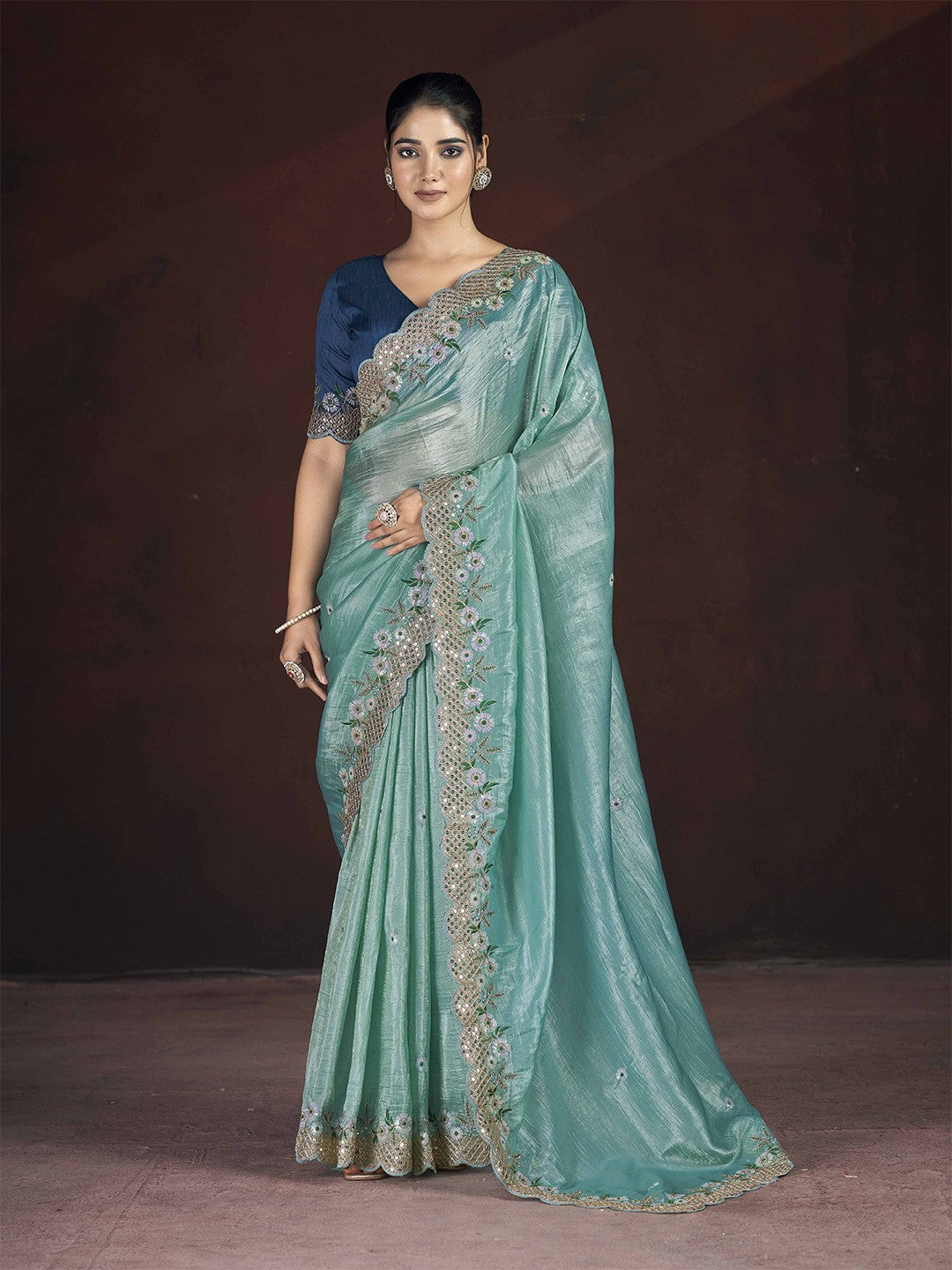 Beautiful Saree With Beautiful Floral Embroidered Work of Multi Thread